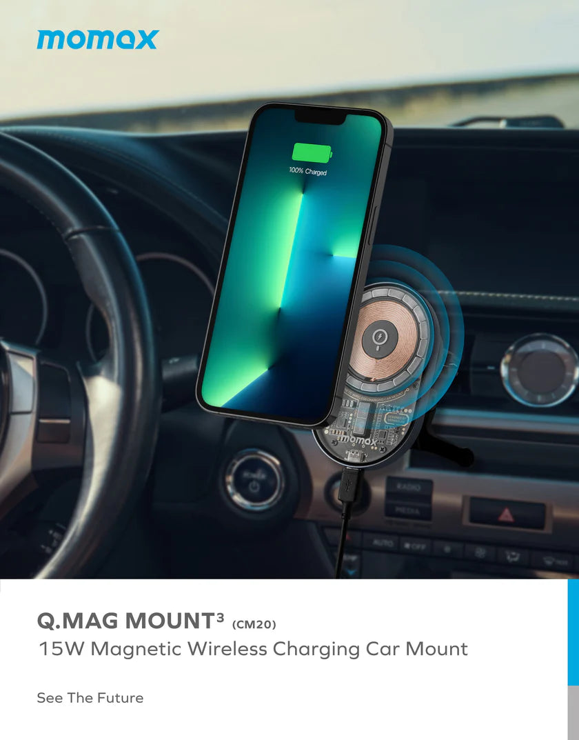 Momax Q.Mag Mount 3 15W 磁吸無線車充支架 CM20E【香港行貨】