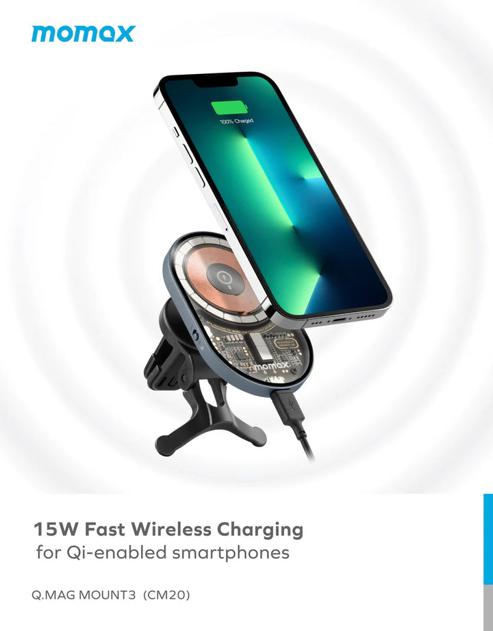 Momax Q.Mag Mount 3 15W Magnetic Wireless Car Charger Holder CM20E [Licensed in Hong Kong] 