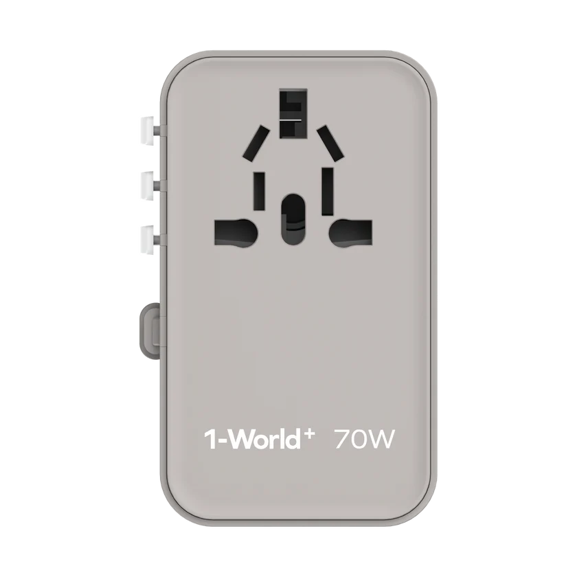 Momax 1-World+ 70W GaN 3-插口 內建 USB-C 充電線 + AC 旅行充電插座 UA18UK【香港行貨】