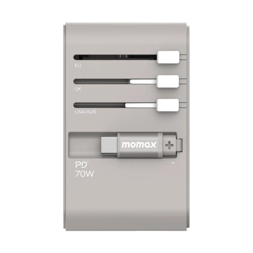 Momax 1-World+ 70W GaN 3-socket built-in USB-C charging cable + AC travel charging socket UA18UK [Licensed in Hong Kong] 