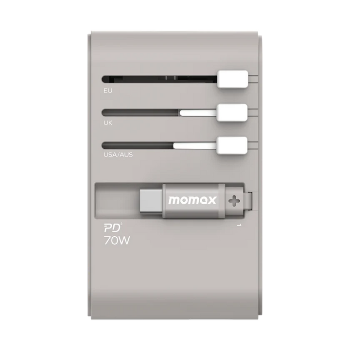 Momax 1-World+ 70W GaN 3-socket built-in USB-C charging cable + AC travel charging socket UA18UK [Licensed in Hong Kong] 