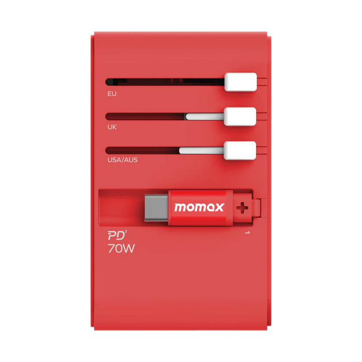 Momax 1-World+ 70W GaN 3-socket built-in USB-C charging cable + AC travel charging socket UA18UK [Licensed in Hong Kong] 