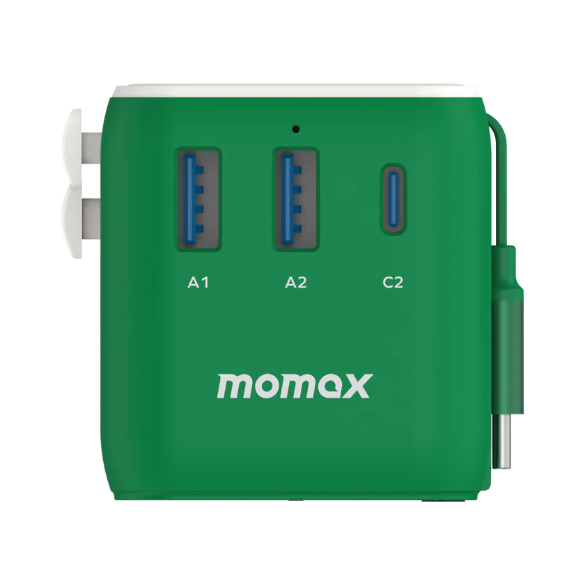 Momax 1-World+ 25W GaN 3-插口 內建 USB-C 充電線 + AC 旅行充電插座 UA20UK【香港行貨】