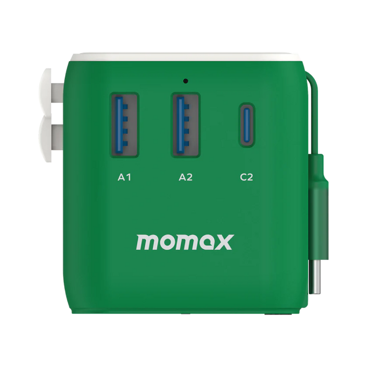 Momax 1-World+ 25W GaN 3-插口 內建 USB-C 充電線 + AC 旅行充電插座 UA20UK【香港行貨】